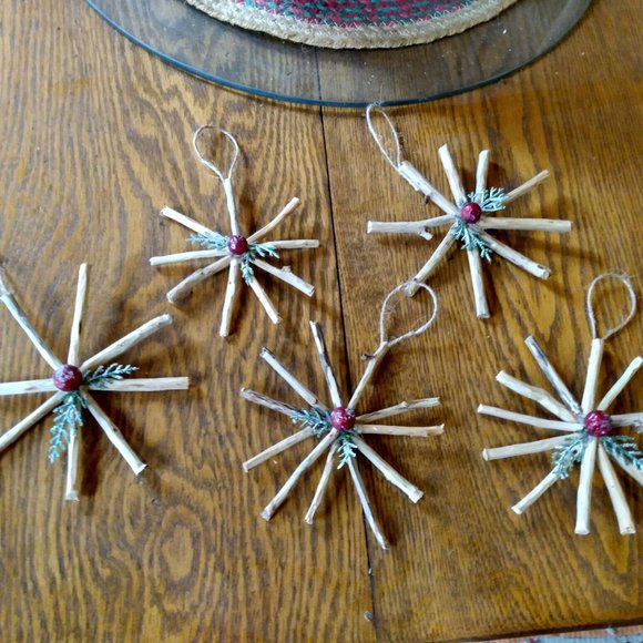 10 Real Wood Sticks Twigs Rustic Hanging Christmas Tree Ornaments Starburst - Picture 8 of 10